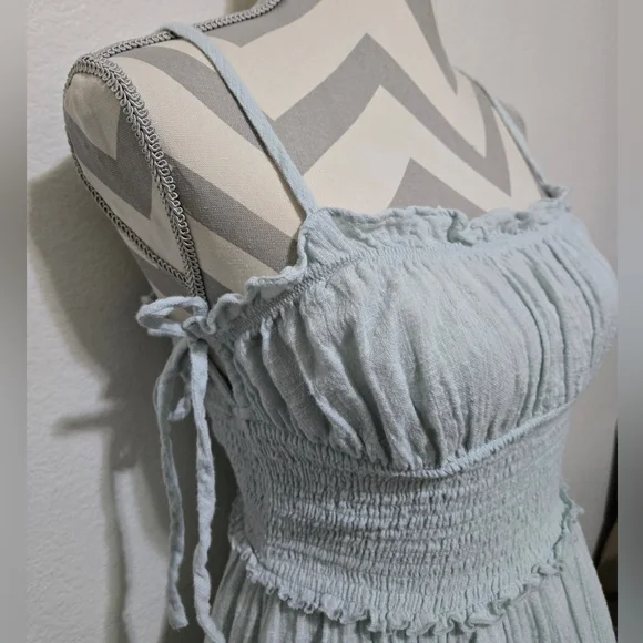 Urban Outfitters Douro Gauzey Midi Dress Light Pale Blue Green Size Small - Picture 4 of 15